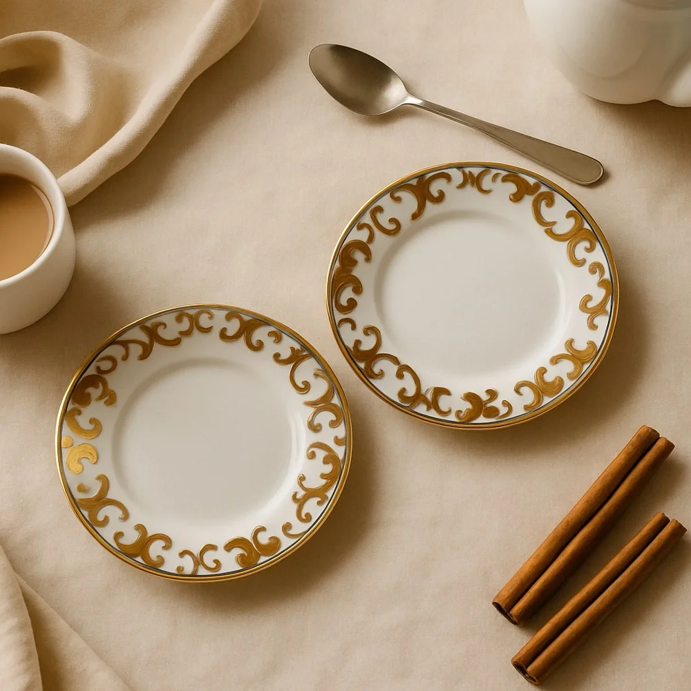 Ciroa Luxe “Fiori Gold” Porcelain Side Plates – Set of 2 – 6 Inch - Picture 6 of 6